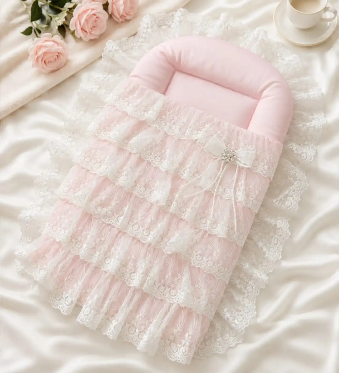 WhatsApp Image 2026-07-11 at 12.14.28 AM Blush Lacey Carry Nest Luxury Baby Nest Bedding for Newborn Girl